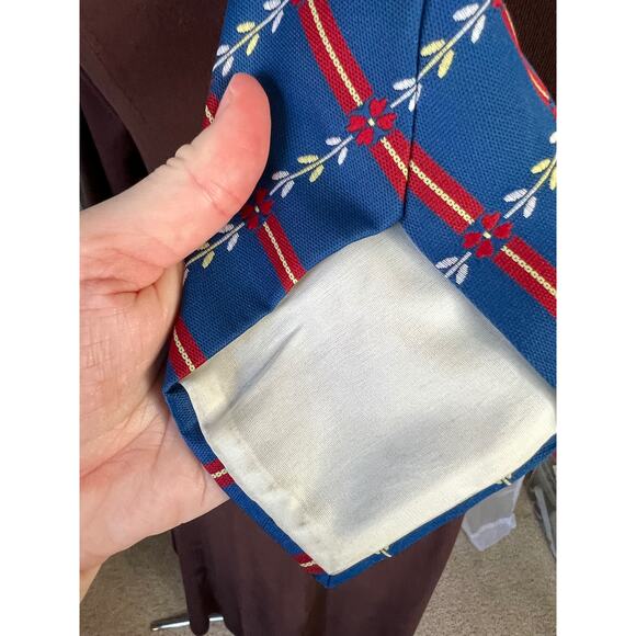 tie lattice striped floral 1970s blue red 100% polyester - Picture 4 of 8